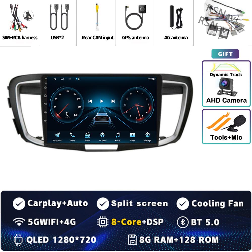 Android 14 CarPlay Car Radio For Honda Accord 9 2013 2014 2015 2016 2017 Multimedia Navigation GPS Stereo video 360 Camera Auto