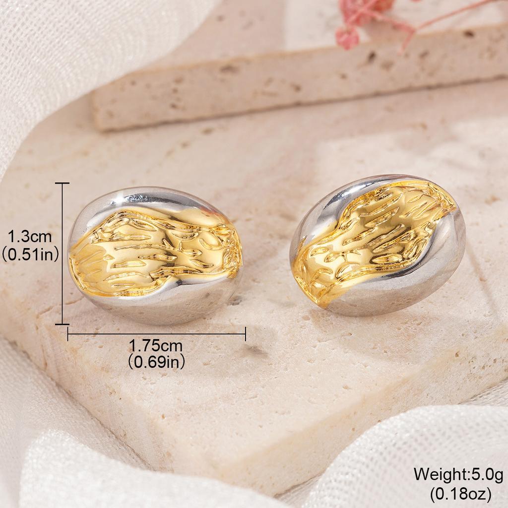 Metal wind geometric irregular pleats layered gold and silver contrasting earrings fashionable versatile design earrings