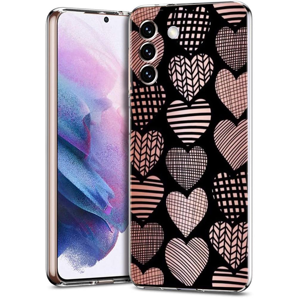 Gold Pink Rose Glitter Hearts Phone Case For Samsung Galaxy S24 Ultra S23 FE S22 S20 S21 5G S10 S9 Plus S10E S8 Soft Clear Cover