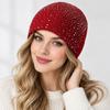 Rhinestone Decor Warm Winter Hat Stretchy Fit Winter Knitted Cap  Outdoor Streetwear