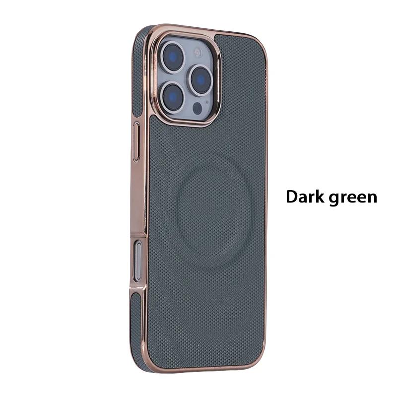 Plattierungsleder-Unterstützung Drahtloses Laden Magnetische Telefonhülle für iPhone 16E 16 15 14 Plus 13 12 11 Pro Max Soft Edge Cover