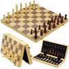 Magnetic Borderless Pine Wood Chess & Card Table Game Set - 39cm Foldable Double Queen International Chess