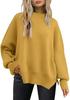 Women's Chunky Knit Loose Batwing Sweater - Autumn & Winter Round Neck, Long Sleeve, Solid Color, Side Slits, European Size, Lazy Style