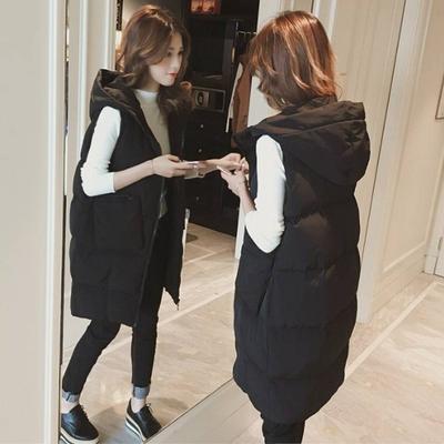 Jesienno-zimowa kamizelka damska kamizelka długa puchowa bawełniana kurtka luźna kurtka chlebowa oversize Bez rękawów kurtka z kapturem z kieszenią