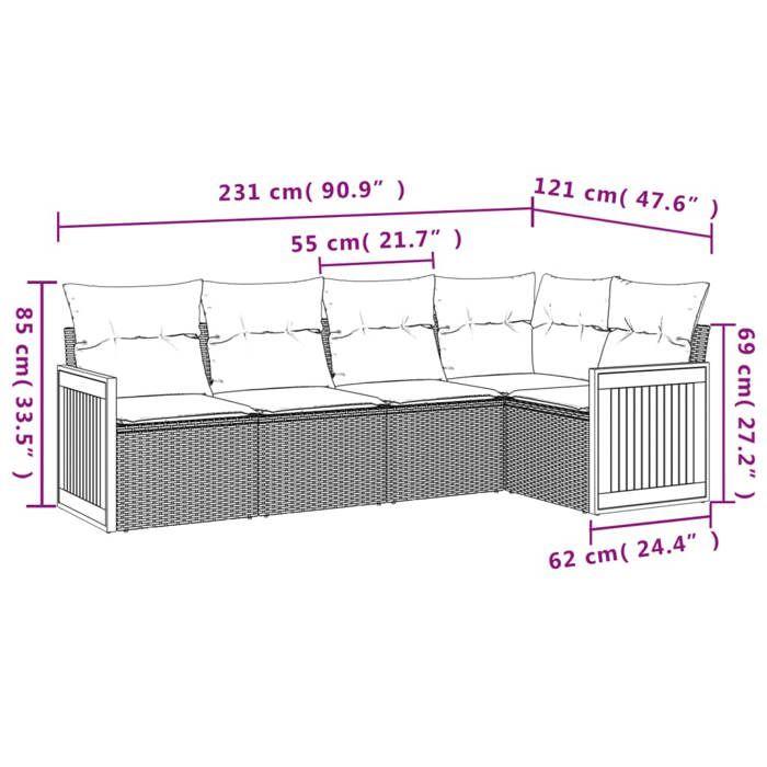 VidaXL Salon de Jardin avec Coussins 5 pcs, Canapés de Terrasse, Ensemble de Meubles de Patio, Mobilier d'Extérieur, Beige 3227626