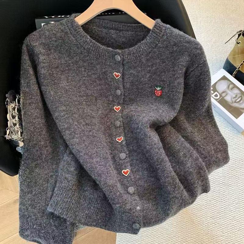 Elegant Red Button-Up Dragon Year Cardigan: Autumn/Winter 2026 Slimming Loose Sweater