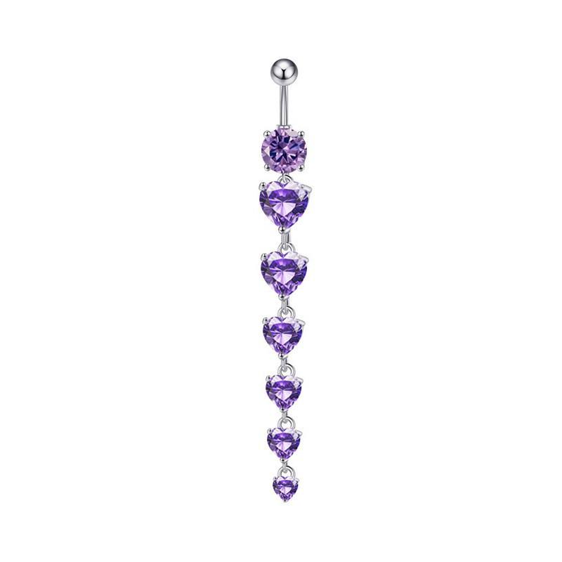 1Pcs Purple Zircon Dangle Belly Button Rings Stainless Steel Heart Butterfly Navel Piercing Long Drop Pendant Belly Ring Jewelry