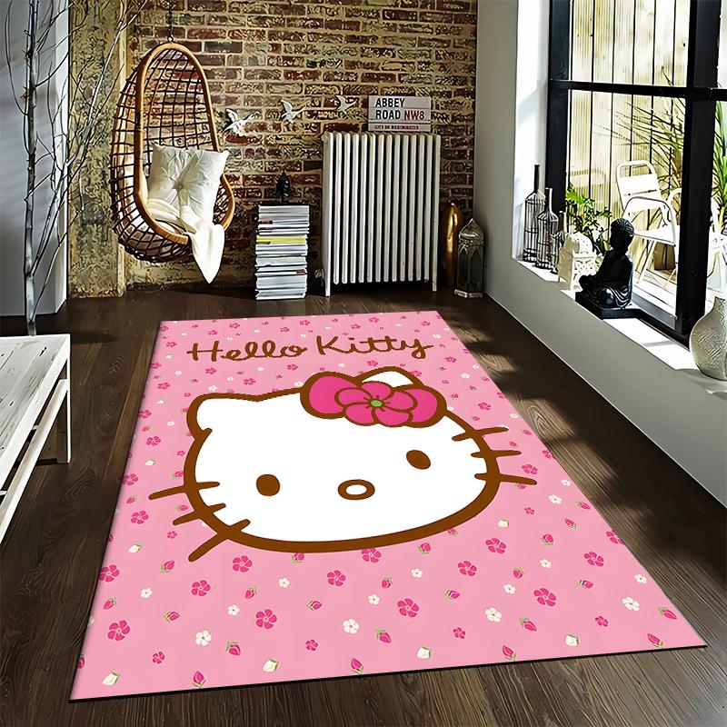 Hello Kitty Pink Carpet with Floral Pattern Suitable for Use As an Anti-slip Game Mat for Living Room and Bedroom Sofas