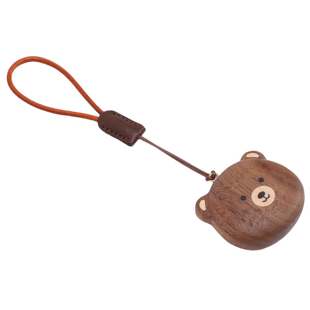 Bear Head Keychain Black Walnut Wood Keyring Phone Strap Cartoon Keyring Bag Decoration Accessory