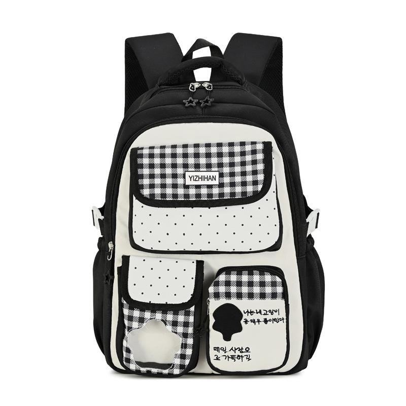Schoolbag Student Backpack Female Korean Version Plaid Cute Contrasting Color Schoolbag College Style Junior High School Backpack Wholesale