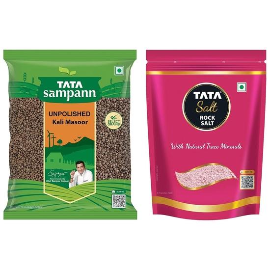 Tata Sampann Kali Masoor, 1kg & Tata Salt Rock Salt | Premium Sendha Namak | with Natural Trace Minerals | 1kg Pouch