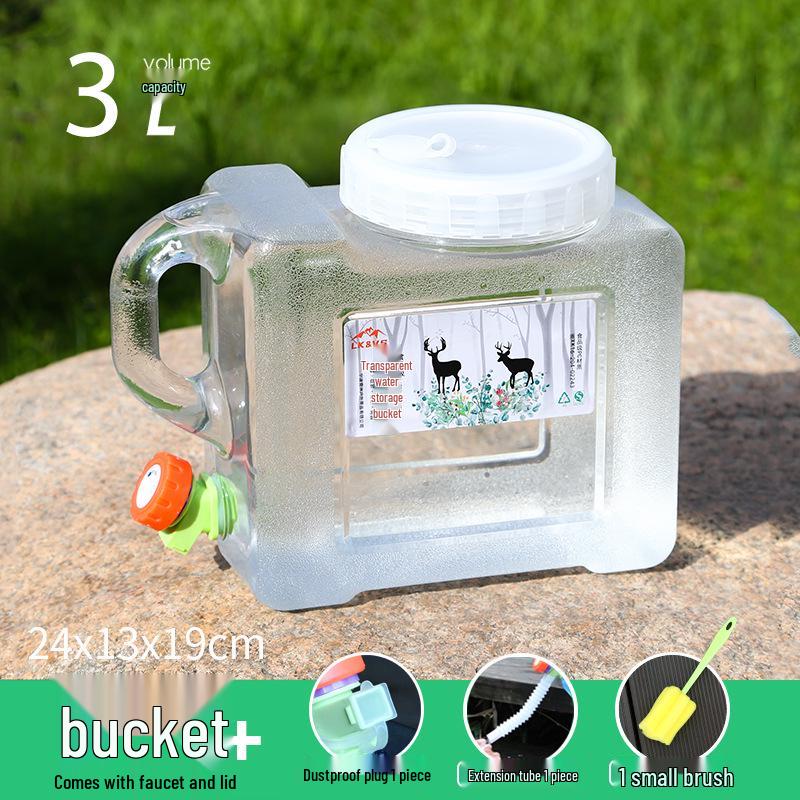 Transparent Outdoor Camping Water Bucket with Faucet and Lid - Food Grade Square Storage Container for Drinking Water