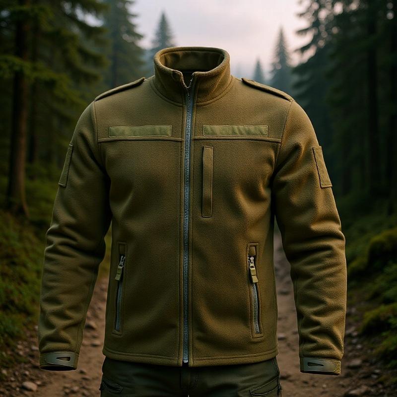 Men S Outdoor Tactical Fleece Jacket Stand Collar Warm Hiking Coat