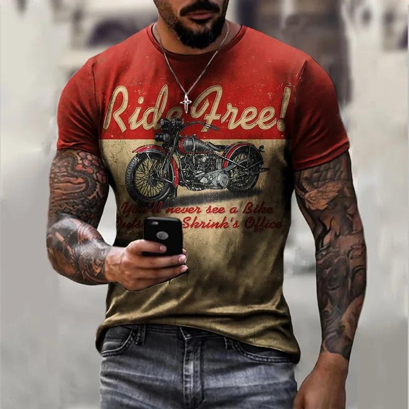 Motorcycle T-shirt Men 3D Print Short Sleeve Vintage Classics TShirt For Mens Street Ride Biker Shirts Tops Oversized Tee Shirt