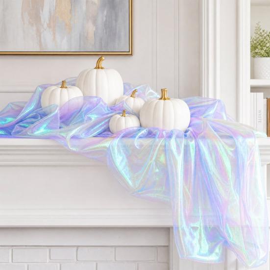 Iridescent  Organza Fabric, 59 Inch Wide Holographic Sheer Gauze, Lightweight Organza for Wedding & Halloween Decor, Photography Backdrop, DIY Dress