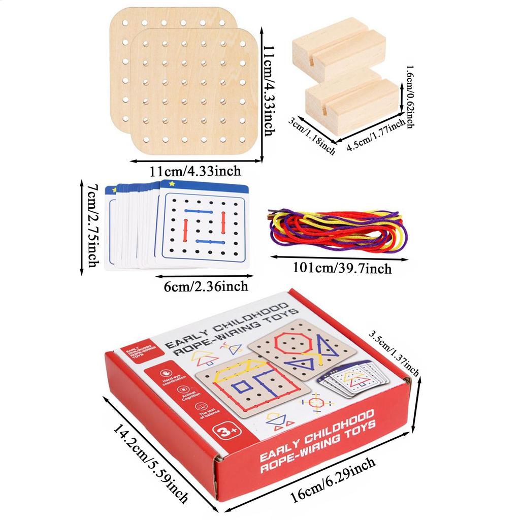 Montessori Teaching Aid Geometry Rope Threading Games Wooden Threading Set Children's Early Education Thinking Training Board