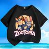 Disney Zootopia Judy Police Officer Pattern Print Versatile Casual Summer Children's Short Sleeved Trendy Round Neck Loose Top