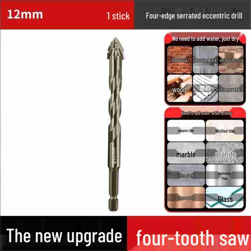 Durable Hexagonal Four-Flute Toothed Drill Bit for Ceramic, Cast Iron & Concrete