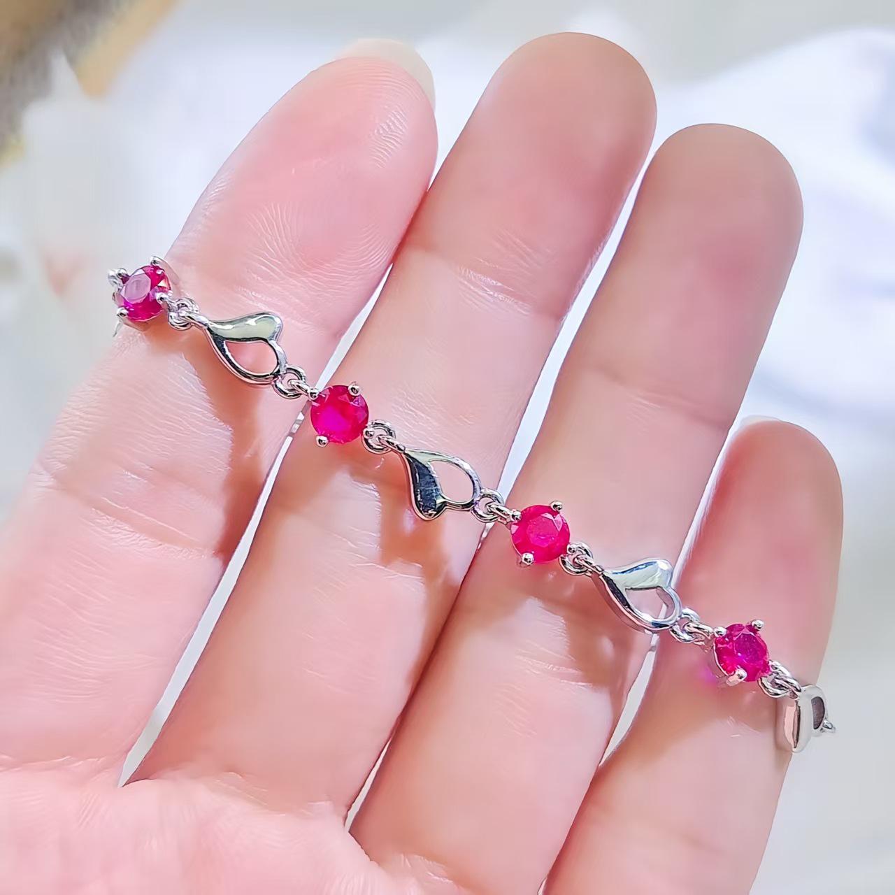 Серебряный браслет с синим шпинелью и красным корундом «Сердце Океана» для женщин - Универсальное украшение, вдохновленное рубином Copper Plated Silver