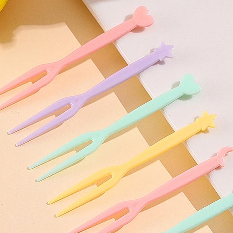 50Pcs/Set Fruit Fork Candy Color Mini Fruit Picks Plastic Snack Dessert Forks