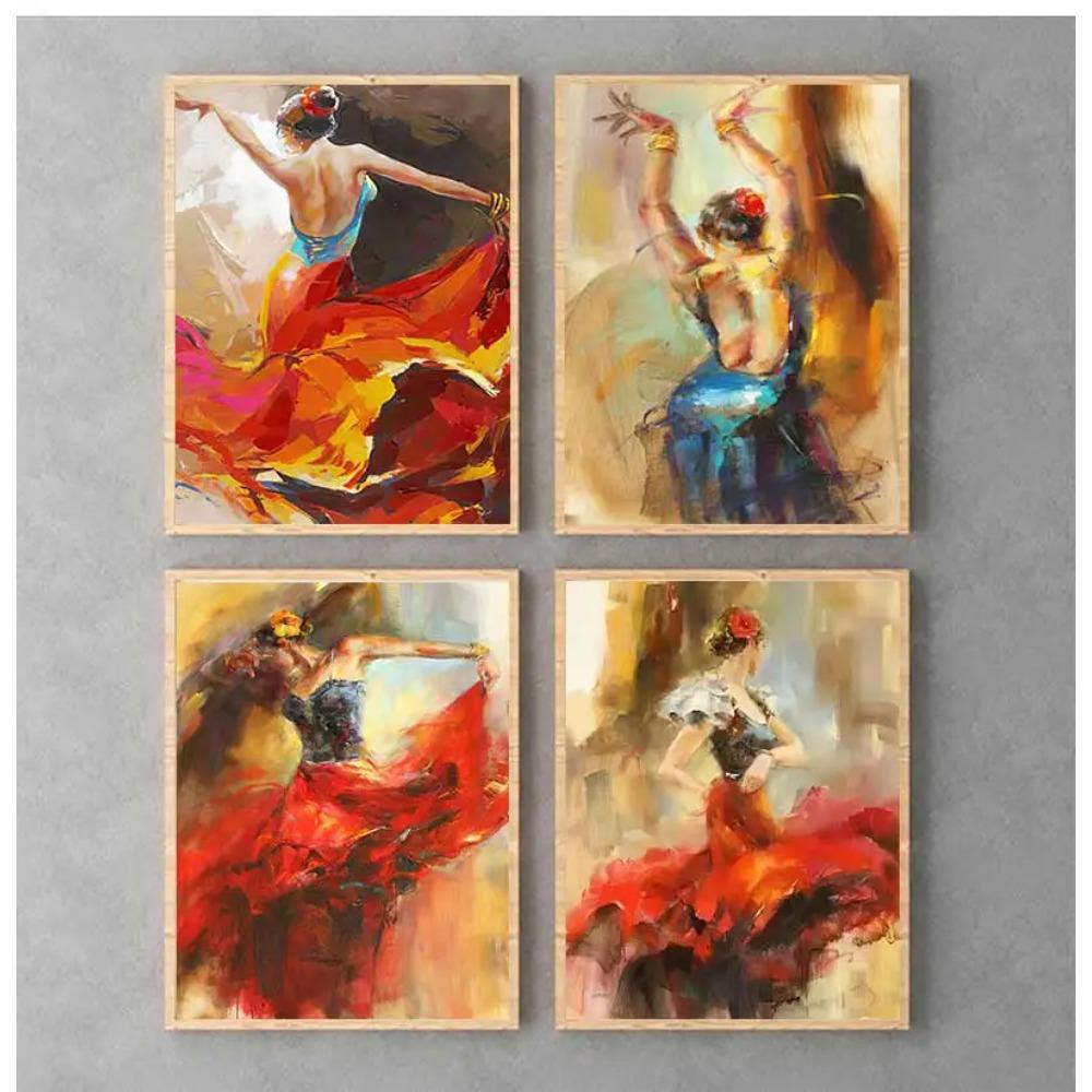 Art Oil Canvas Painting Vintage Figure Posters And Prints Wall Art Picture Modern Hme Decoration Spanish Flamenco Beauty Dancer