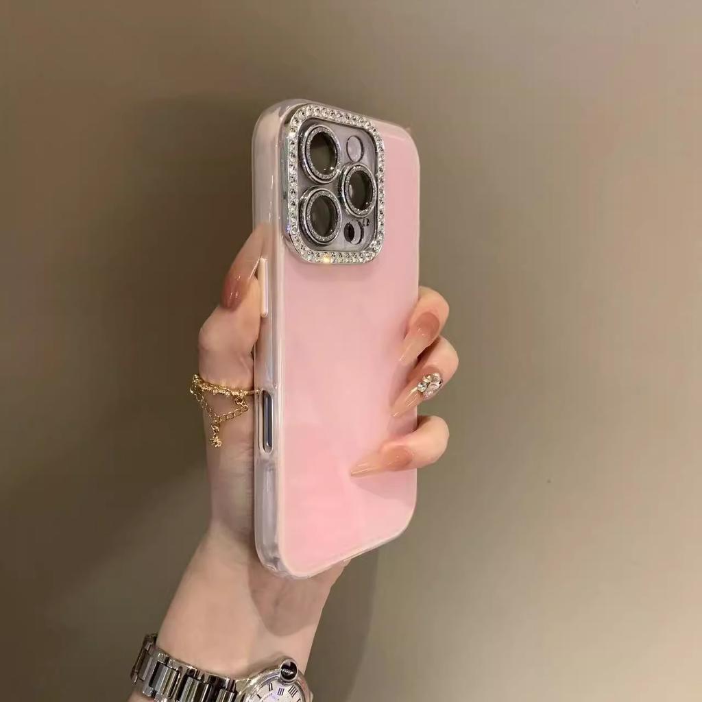 Ins Style High-value Flash Pink Diamond with Lens Film, Suitable for iPhone16promax Mobile Phone Case, New Candy Color 1