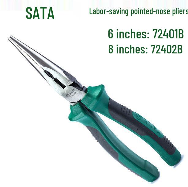 SATA Genuine Labor-Saving Needle-Nose Pliers - 6-inch (72401B) & 8-inch (72402B) Chrome Vanadium Steel 6-inch 72401B