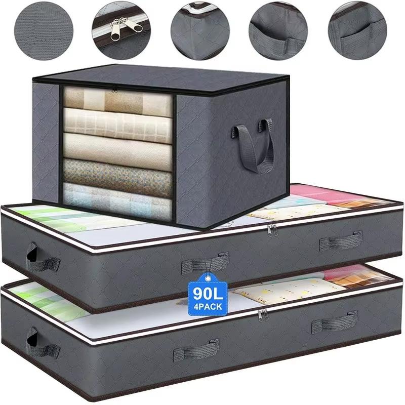 Foldable Bed Storage Container With A Transparent Window And A Lrge Capacity Bed Undergarments Storage Box Clothing Storage Bag
