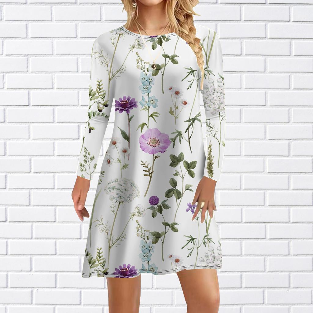 Women Casual Dress Autumn Orange Dazzling Flowers Print Dresses For Women O-neck Short Sleeve Dress Plus Size