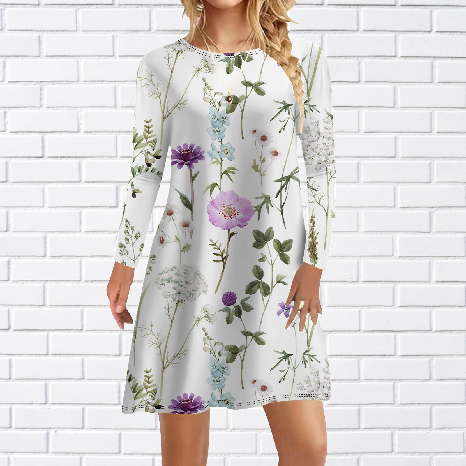 

Женское повседневное платье, осеннее оранжевое платье с ослепительным цветочным принтом, женское платье с круглым вырезом и коротким рукавом, большие размеры 8XL светло-фиолетовый