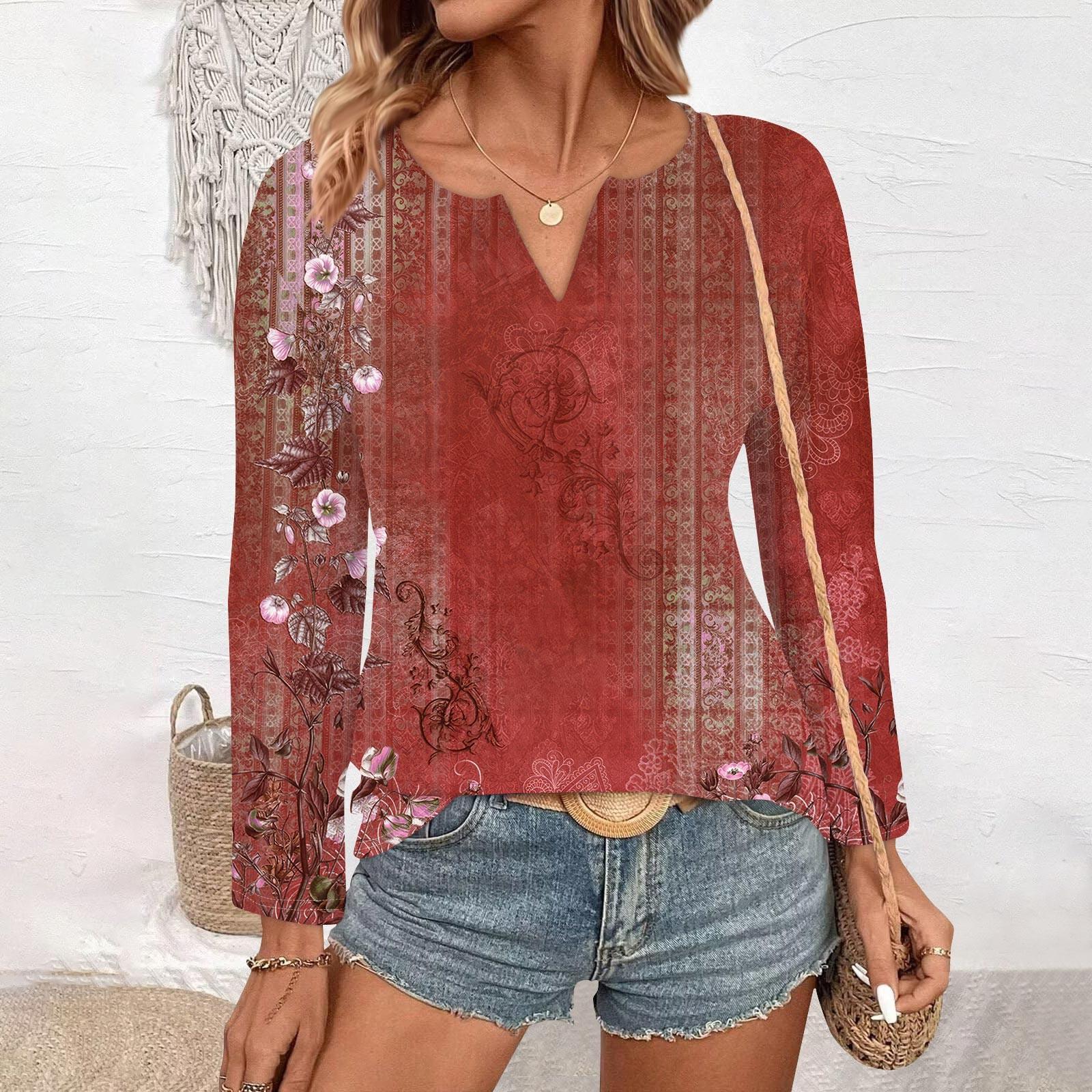 

Женские топы с V-образным вырезом и длинным рукавом, повседневные футболки, свободные легкие туники, блузки, рубашки XL винный