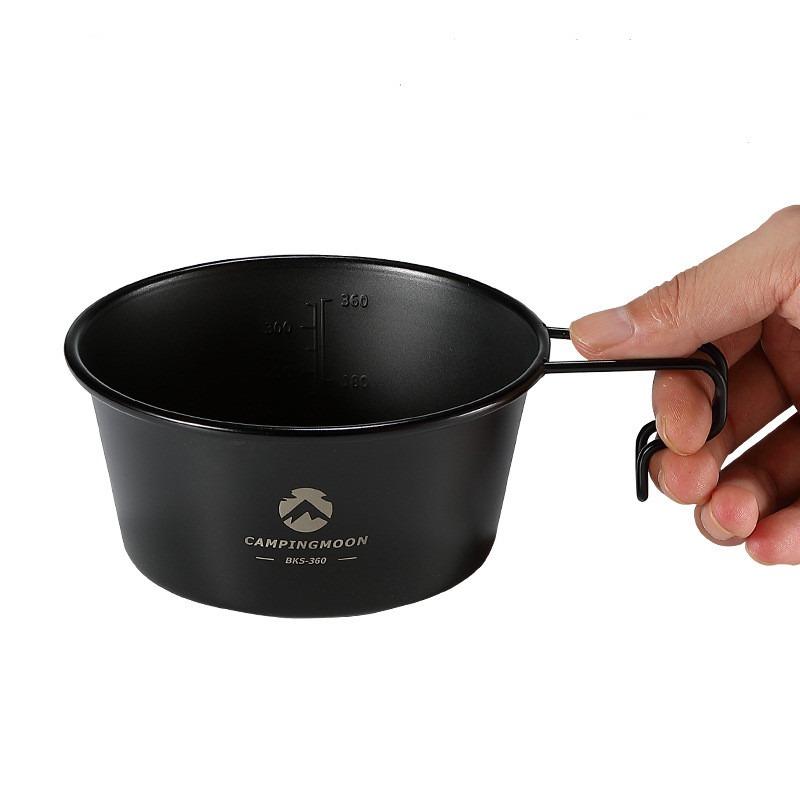 CAMPINGMOON Outdoor Titanium Coating Bowl for Picnic 450ml Handle 304 Stainless Steel Outdoor Camping Cookware