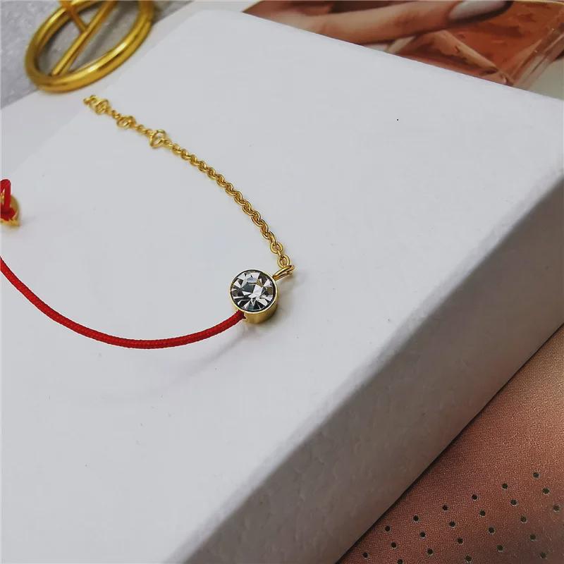 Korean Fashion 18K Rose Gold Zodiac Bracelet with Single Diamond & Red Rope Design for Women