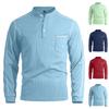 New Men's Waffle Long-sleeved Shirt with Patch-style Buttons, Henry Collar, Pocket-style Casual Outdoor Sports Men's Polo Shirt