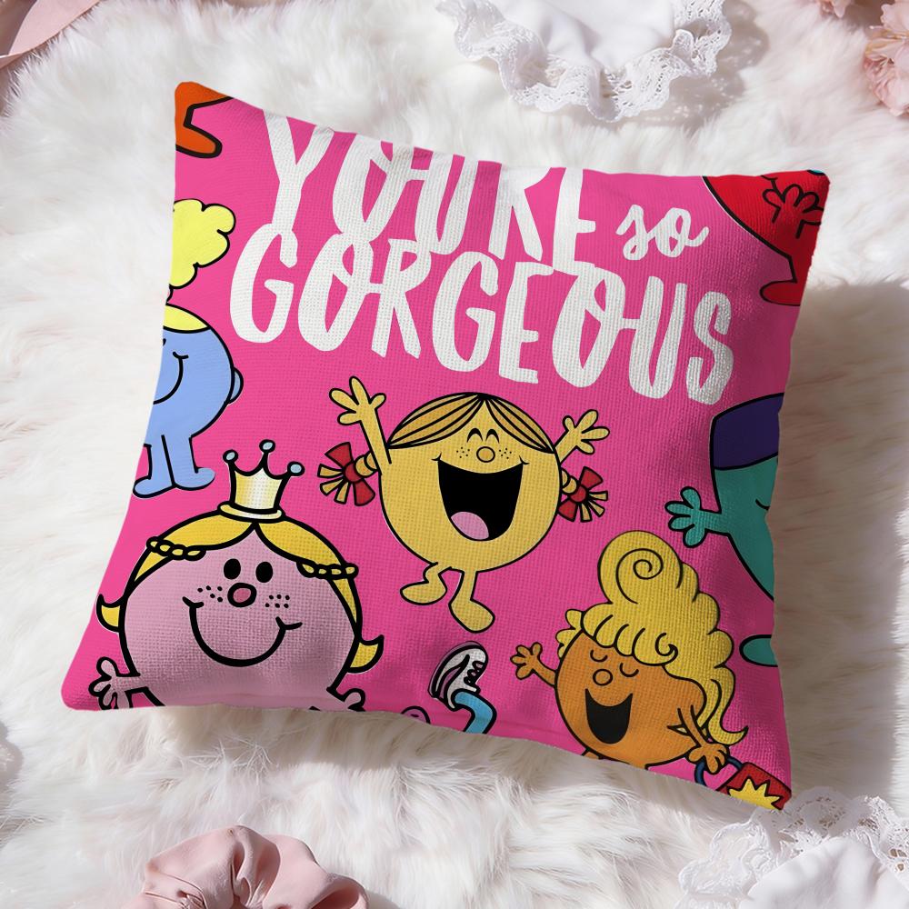 cute Mr. Men and Little Miss Cushion Cover Premium Comfort Reversible Pillow Cove -Two in One Design for Any Room & Car Interior