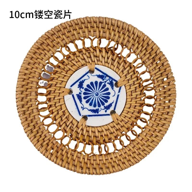 Rattan Gewebter Untersetzer Teezubehör Wärmeisolierpad Schüsselmatte Tischmatte