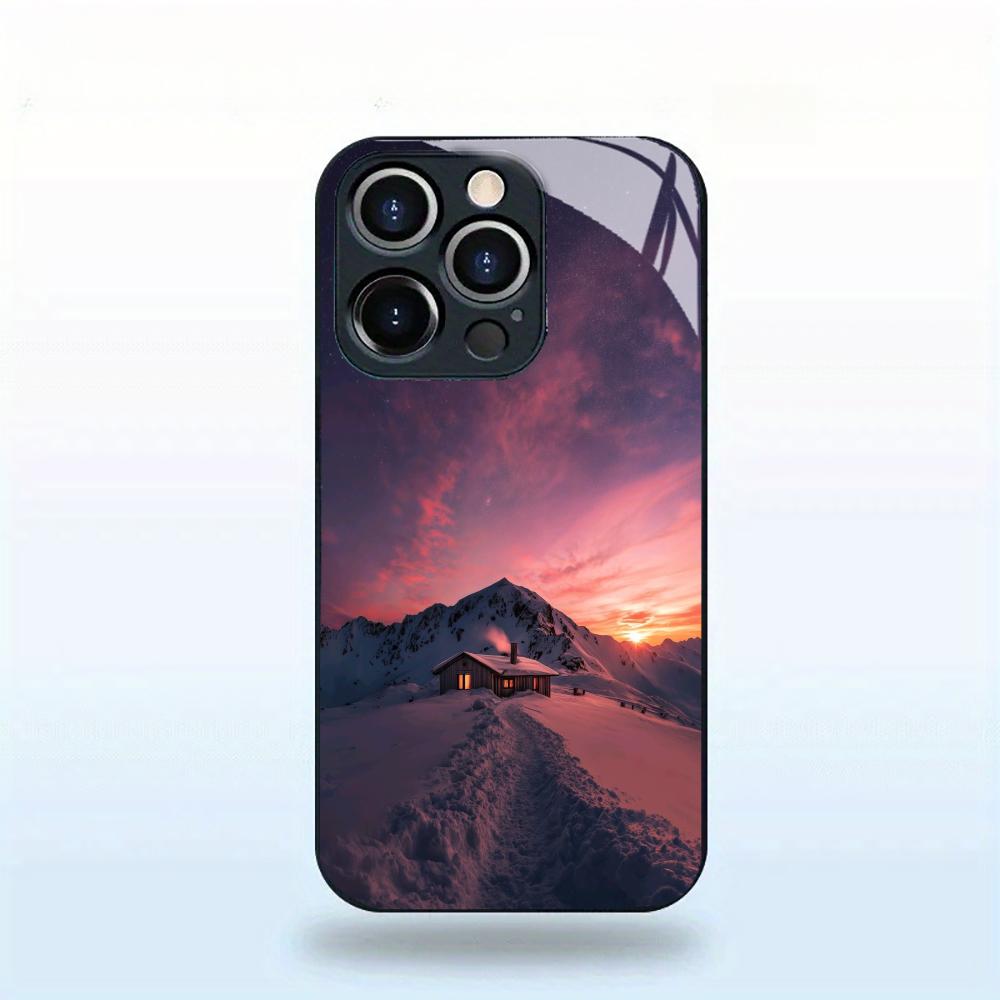 Winterabend Schnee Szenerie Glas Handyhülle für iPhone 17 16 15 Pro Max 14 Plus 13 12 11 Anti-Fingerabdruck Schutzhülle