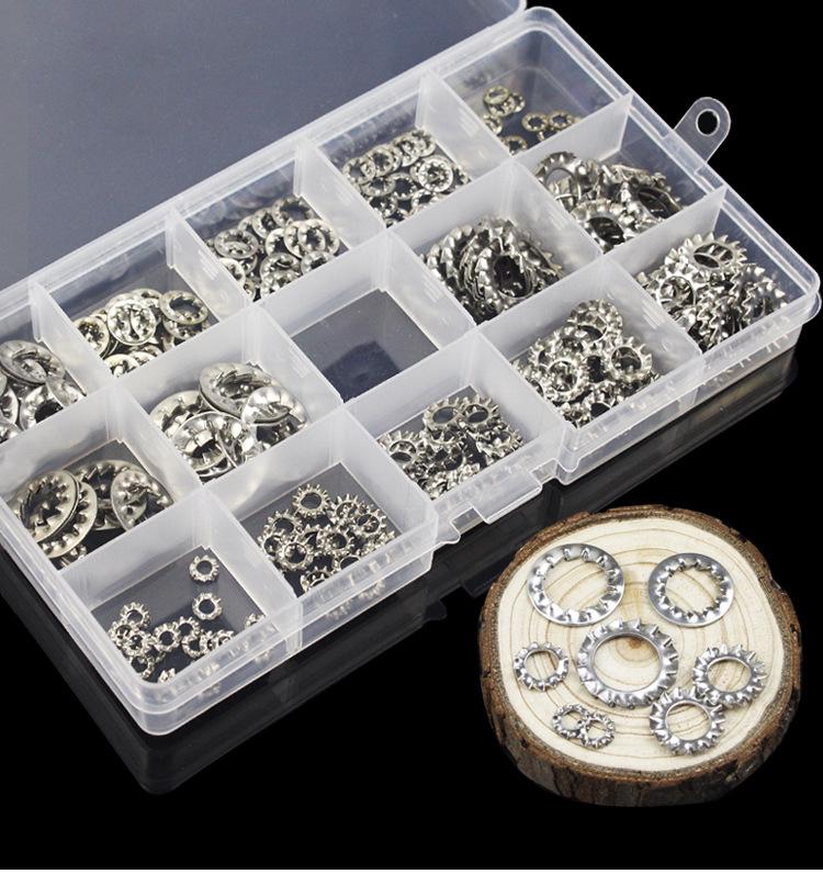 304 Stainless Steel Inner Serrated Flat Lock Washers, Anti-Slip, 240-Piece Set, Sizes M3-M12