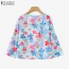 ZANZEA Women Casual Round Neck 3/4 Sleeve Summer Floral Blouse