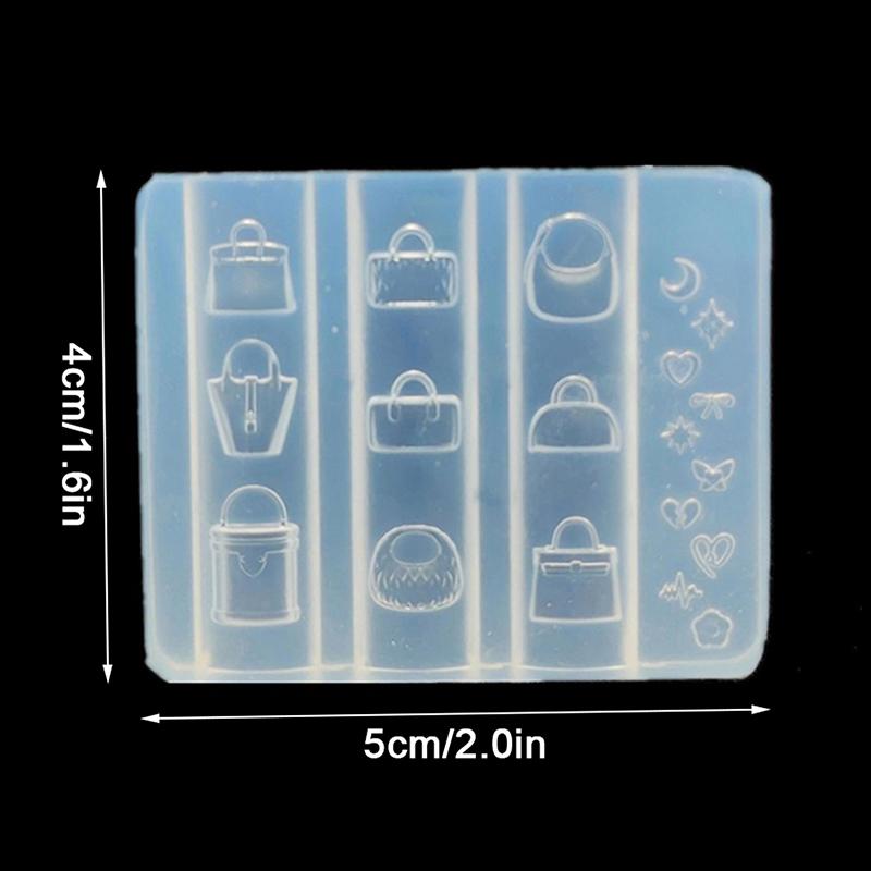 1 Pcs 3D Cute Cartoon Bag Shape Nail Art Decoration Mold Diy Silicone Transparent Nail Art Templates Nail Mold Nail Charms Gift