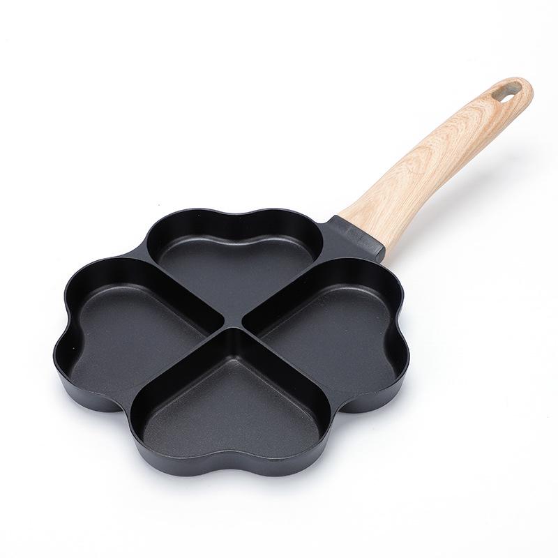 Heart-shaped Non-stick Maifan Stone Breakfast Pan with Four Holes for Eggs, Dumplings, and Hamburgers
