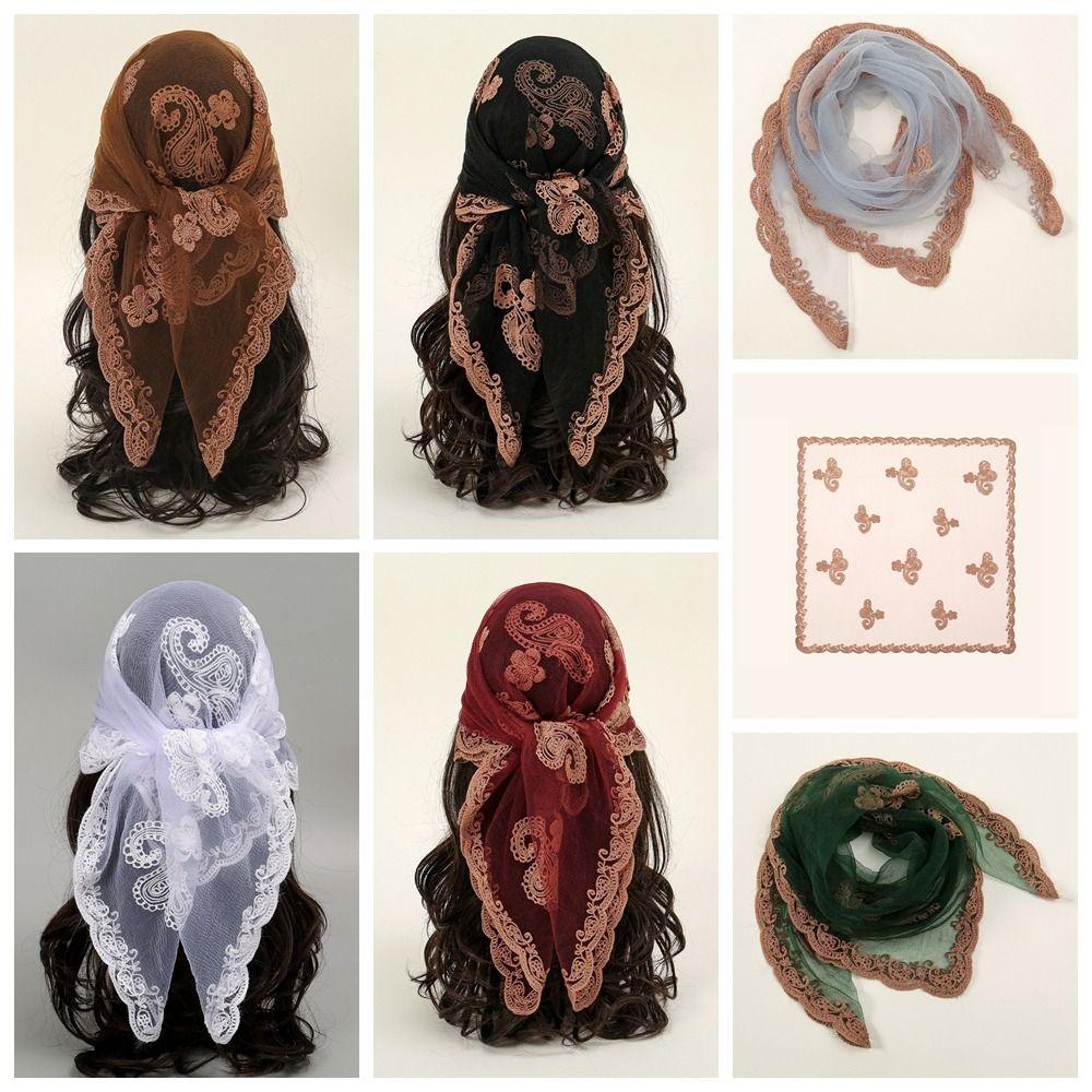 Square Lace Scarf Hollow Out Hair Scarf Headband Elegant Lace Handkerchiefs  Women