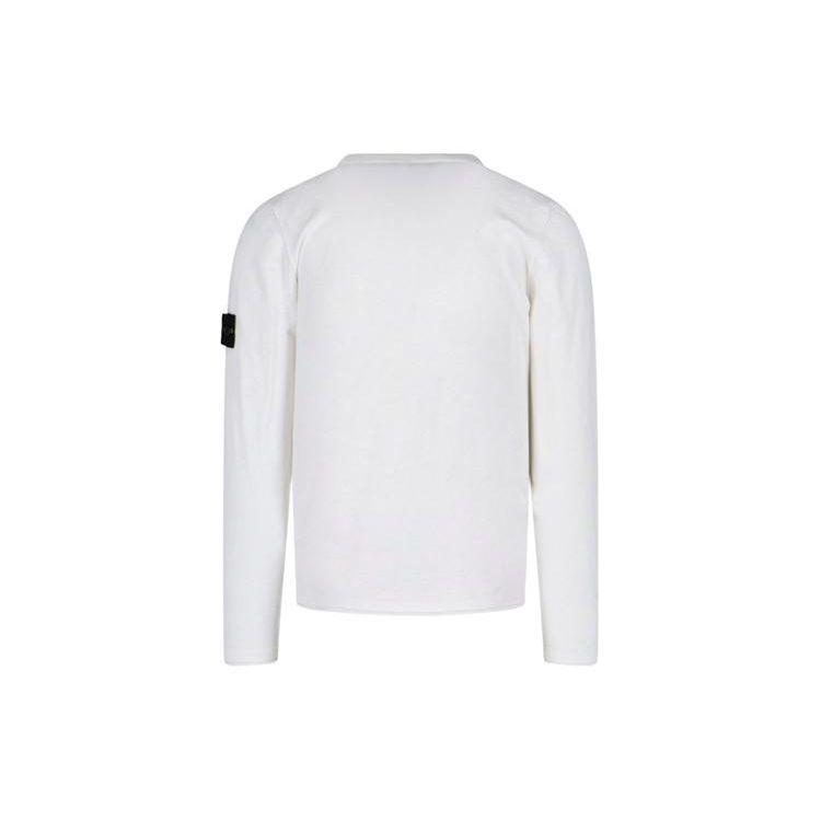 Stone Island Loose Fit Crew Neck Badge Long Sleeve Sweater T-Shirt Men Tops White 8015502B0-V0001