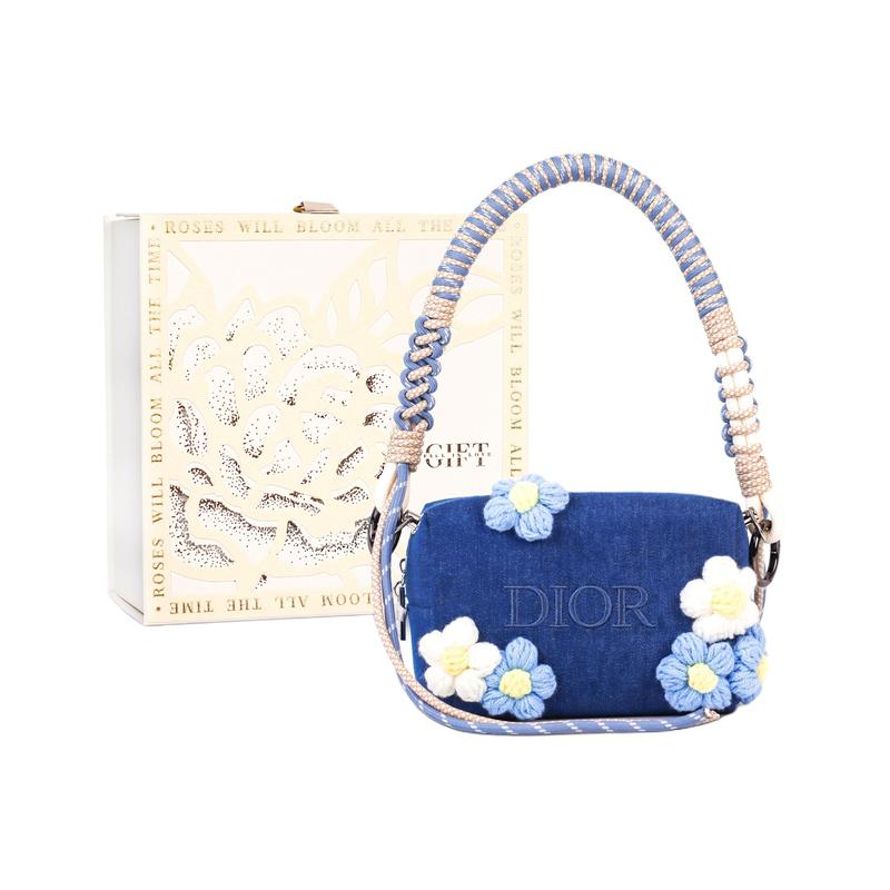 

DIOR [Customized Cosmetic Bag] Canvas Spring Flower Pledge Flower French Hand-sewn Simple Versatile Gift Box Style Storage Portable Handbag