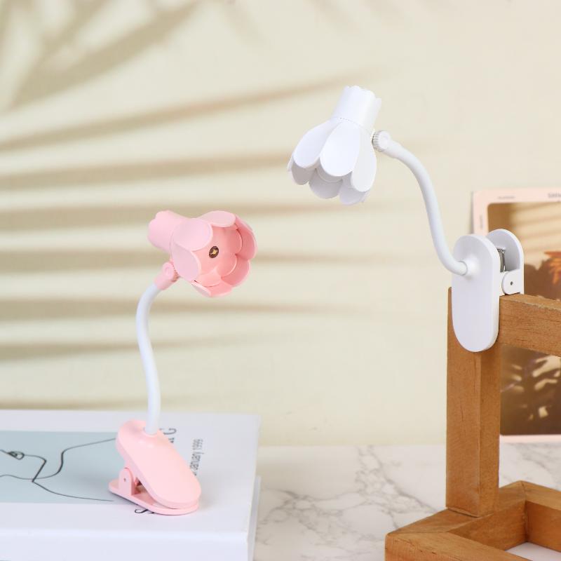 Flower Shaped Clip On Led Reading Light Desk Lamp Mini Eye Protection Book Lamp Warm Soft Light For Dorm Bed Desk Study Decor