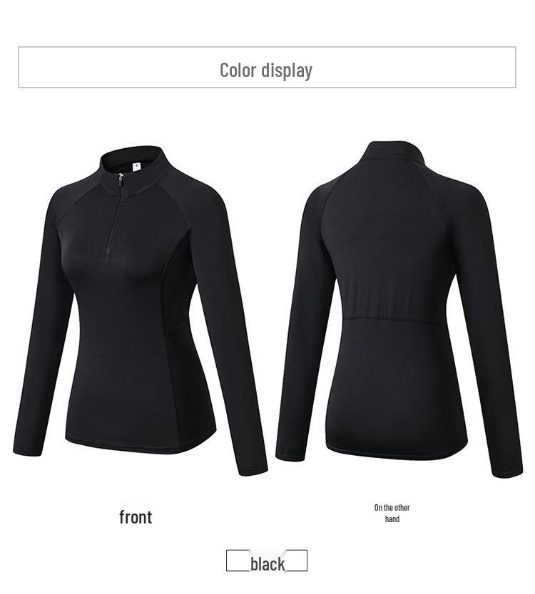 Women's Quick-Dry Long Sleeve Bodycon Sports Yoga Top with Half-Zip and Stand-Up Collar.