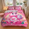 Pink Bear Heart Flowers Print 3Pcs Bedding Setduvet Cover With 2 Bedropillowcase Home Birthday Gift