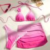 Farbverlauf Sexy Bikini Set Damen Neckholder Push-Up BH Rock 3-teiliger Badeanzug Badehose Überwurf Bademode Biquini