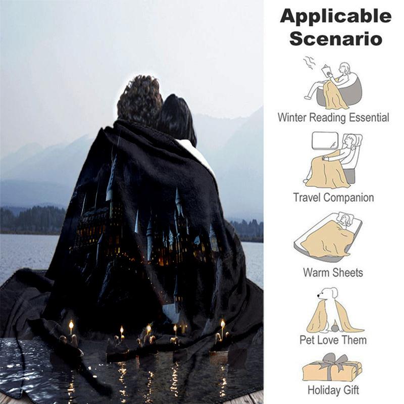 Hogwarts Castle Night Scene PosterPrint Blanket, Soft Blanket For Sofa Office Bed And Travelling Daughter Birthday Gift esj156