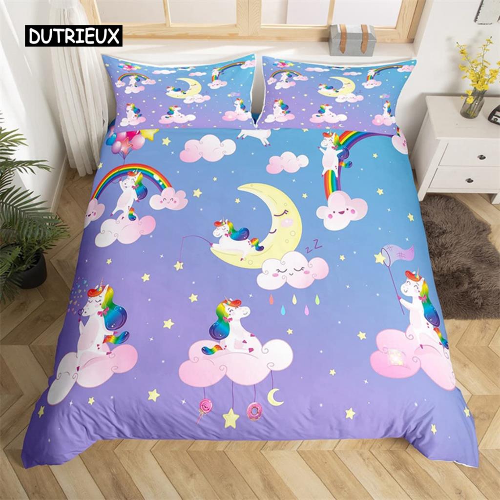 3D Unicorn Duvet Cover Cartoon Style Bedding Set Luxury Twin Full For Kids Boys Girls Microfiber Comforter Cover Home Textile